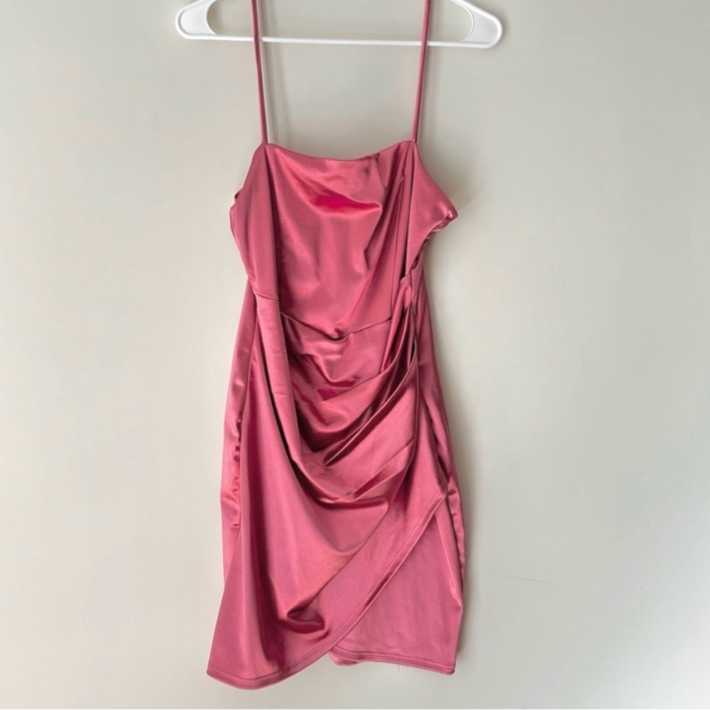 Windsor Wrapped In Stylish Satin Mini Dress in Mauve Color